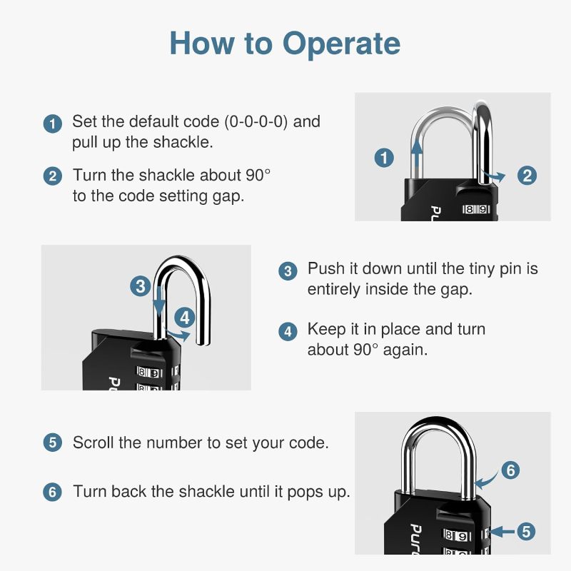 Puroma 2 Pack Combination Lock Locker 4 Digits Combo Padlock Gym Black