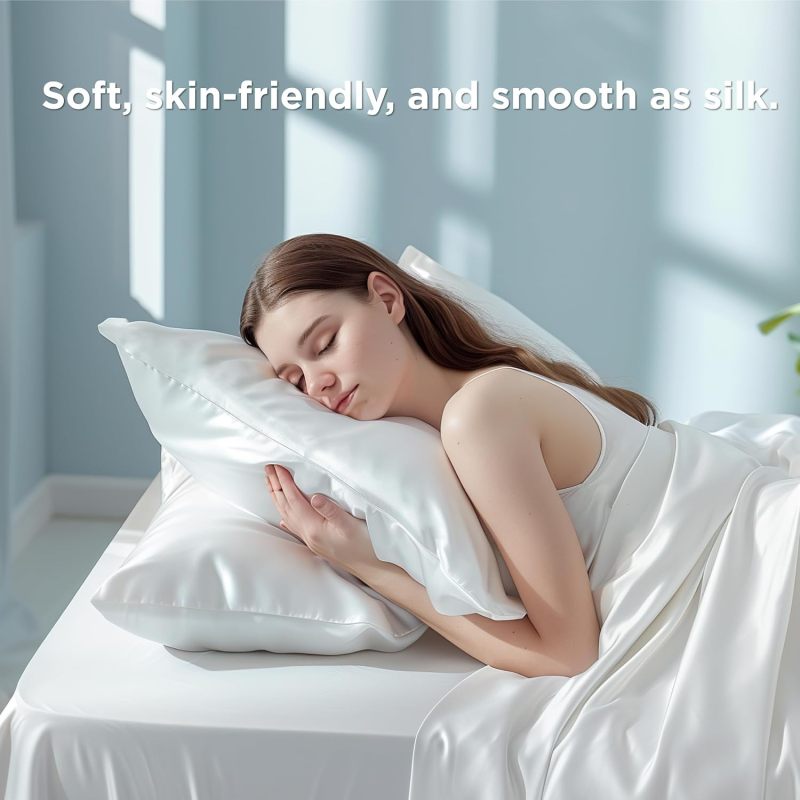 Bedsure White Pillow Cases Queen Set of 2, 100% Rayon Derived from Bamboo