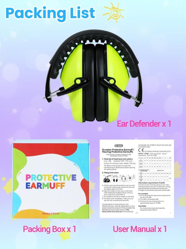 Dr.meter EM100 Noise Cancelling Headphones for Kids Adults, Ear Muffs