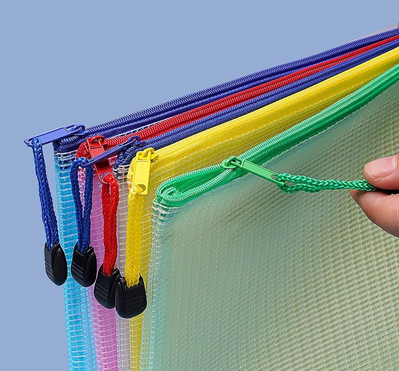 Zipper Documents Storage Bag, 10 Pack A4 Size Plastic Waterproof 13 Inch x 9 Inch File Envelopes for Study and Office (10)