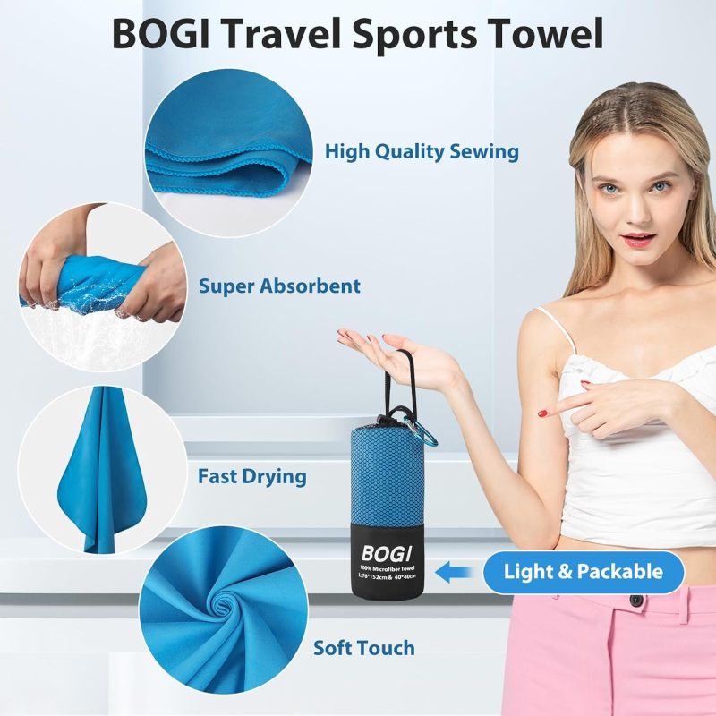 BOGI Microfiber Quick Dry Travel Sports Towel, Blue, 40"x20"