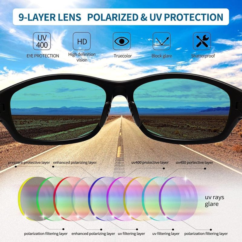 Joopin Rectangle Sports Sunglasses Polarized UV400 Protection Wrap Around