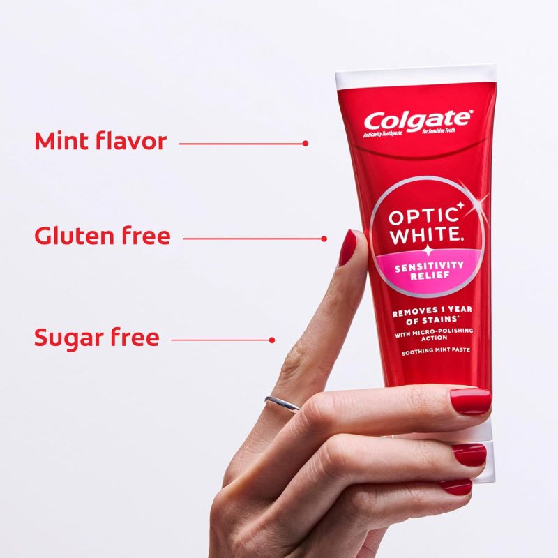 Colgate Optic White Sensitivity Relief Whitening Toothpaste, 3 Pack, 3.8oz