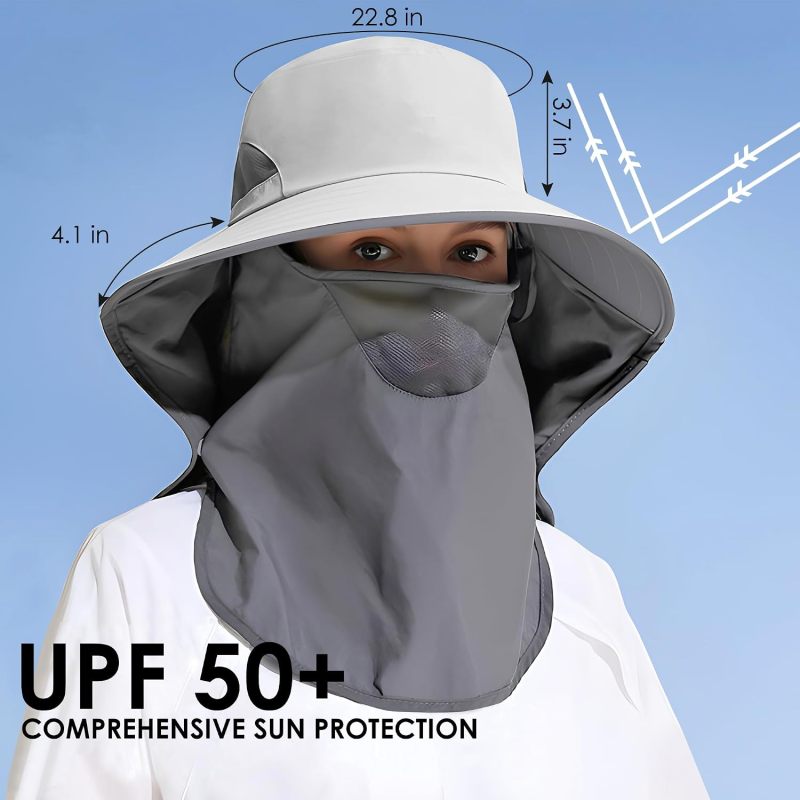 Outdoor Sun Hat Detachable Neck Face Flap UPF 50+UV Protection Visor Fishing Hats with Neck Flap for Men & Women