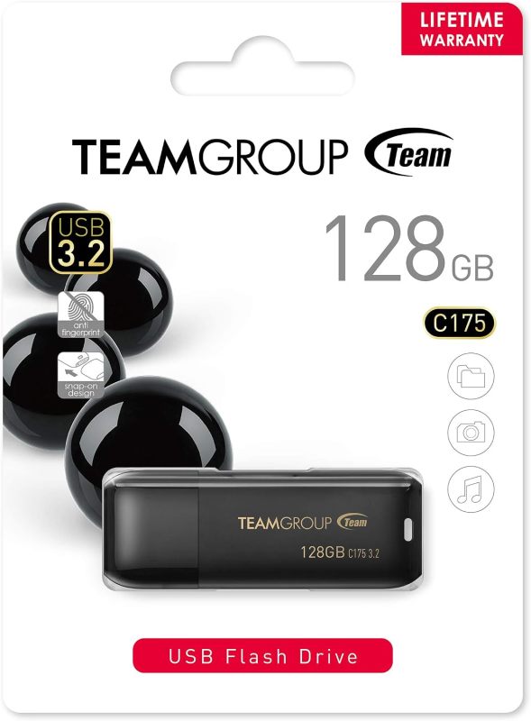 TEAMGROUP C175 128GB USB 3.2 Gen1 (USB 3.1/3.0) Read 100MB/s Flash Thumb Drive, Memory Stick Compatible with Computer/Laptop Matte Black TC1753128GB01