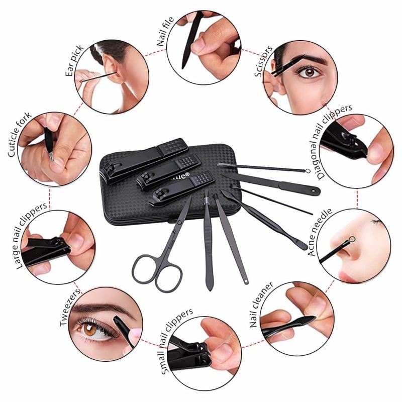 Glamne Manicure Set Nail Clippers Kit Professional Stainless Steel Nail Care Tools with Leather Travel Case 10 in 1 Blue