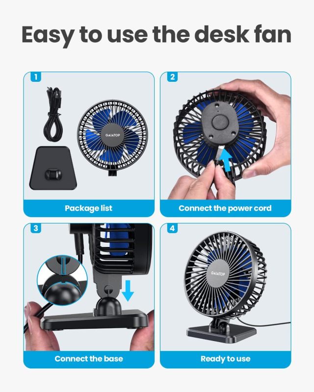 Gaiatop USB Desk Fan, Personal Portable Quiet Small Table Desktop fan