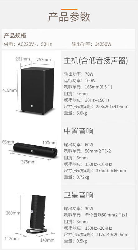 E9173 JBL CINEMA525 Home Theater Speaker System 5.1 Surround Sound TV Living Room Speaker Set