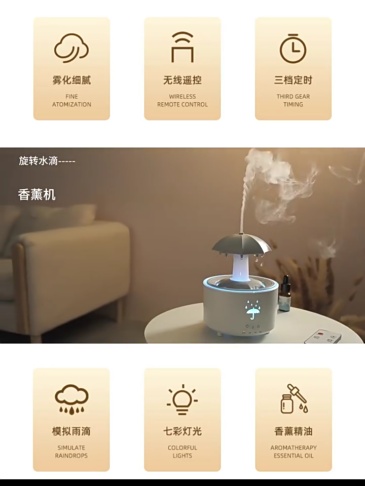 H0076 Raindrop Effect Humidifier & Aroma Diffuser Free Aroma Oil Included