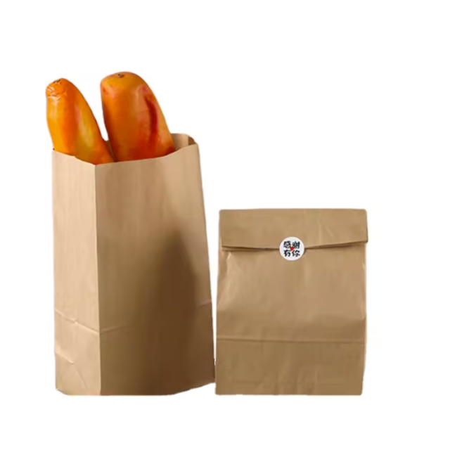 disposable food packaging bag kraft paper compostable paper bag Eco friendly customized logo and sizes
