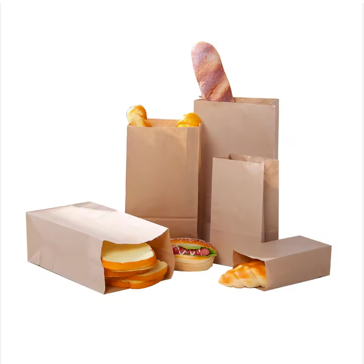 disposable food packaging bag kraft paper compostable paper bag Eco friendly customized logo and sizes