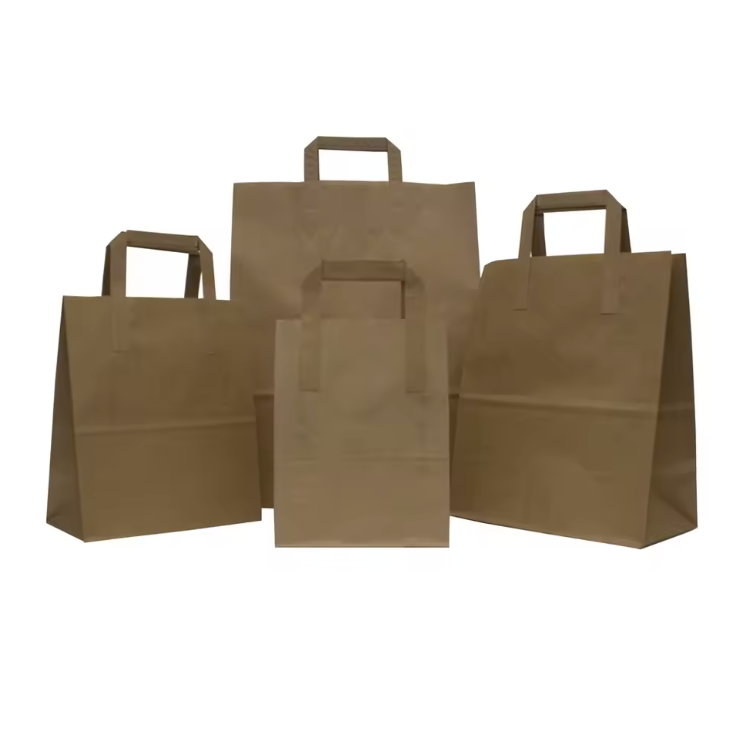 recyclable paper bag Eco friendly with falt handle for food packaging , shopping ,FSC paper ,customized logo