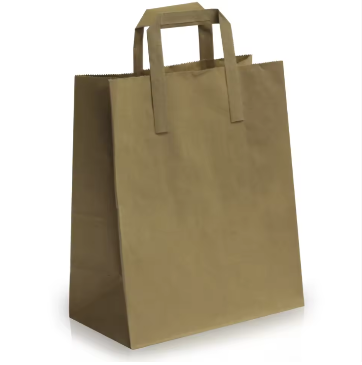 recyclable paper bag Eco friendly with falt handle for food packaging , shopping ,FSC paper ,customized logo