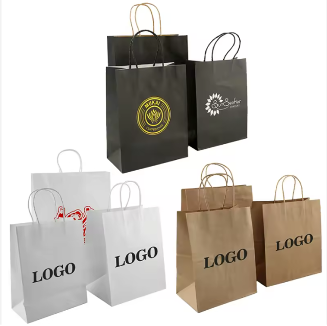 recyclable paper bag Eco friendly with twisted handle for packaging , shopping FSC paper