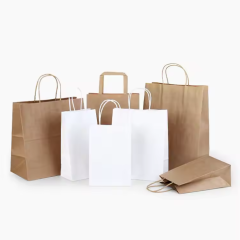 recyclable paper bag Eco friendly with falt handle for food packaging , shopping ,FSC paper ,customized logo