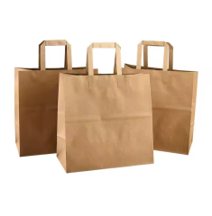 recyclable paper bag Eco friendly with falt handle for food packaging , shopping ,FSC paper ,customized logo