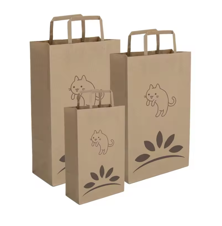 recyclable paper bag Eco friendly with falt handle for food packaging , shopping ,FSC paper ,customized logo