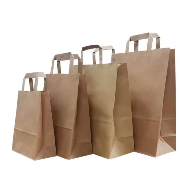 recyclable paper bag Eco friendly with falt handle for food packaging , shopping ,FSC paper ,customized logo