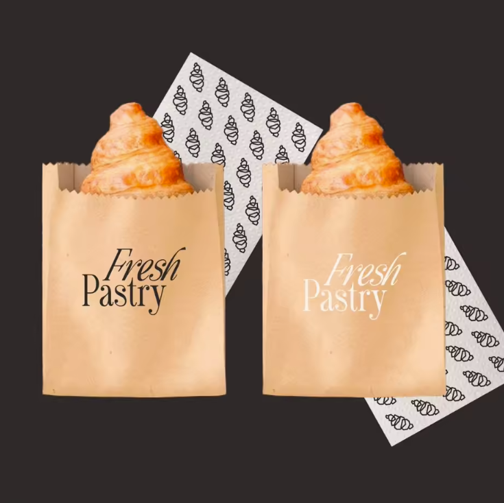 disposable paper bag for bakery kraft paper bag greeseproof customized logo for bakery shop