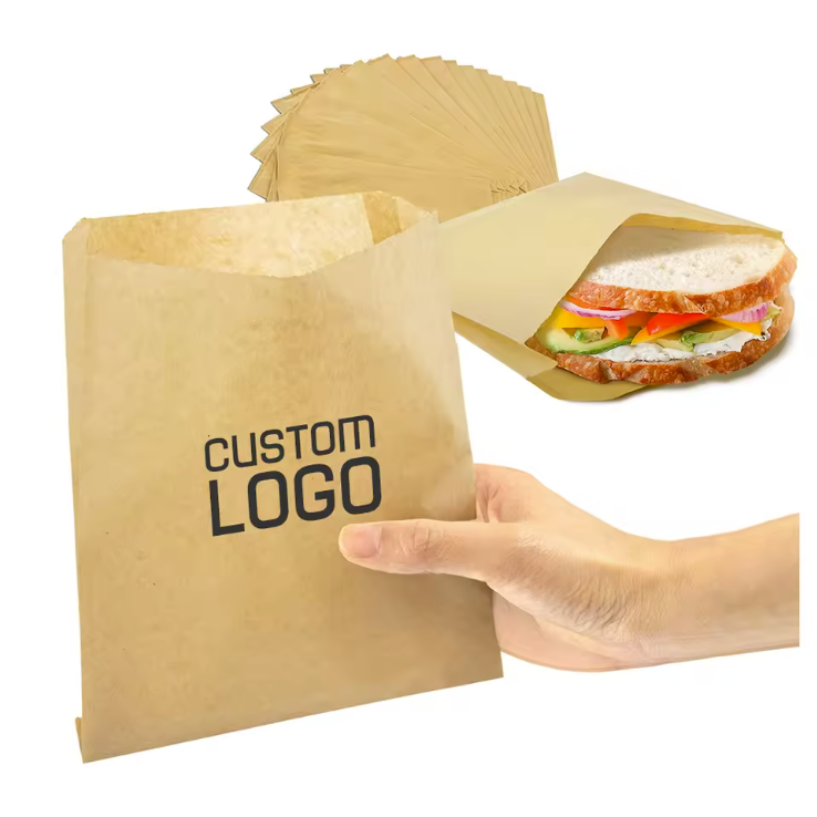 disposable paper bag for bakery kraft paper bag greeseproof customized logo for cookie