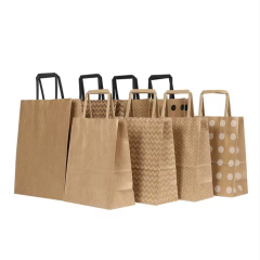 recyclable paper bag Eco friendly with falt handle for food packaging , shopping ,FSC paper ,customized logo