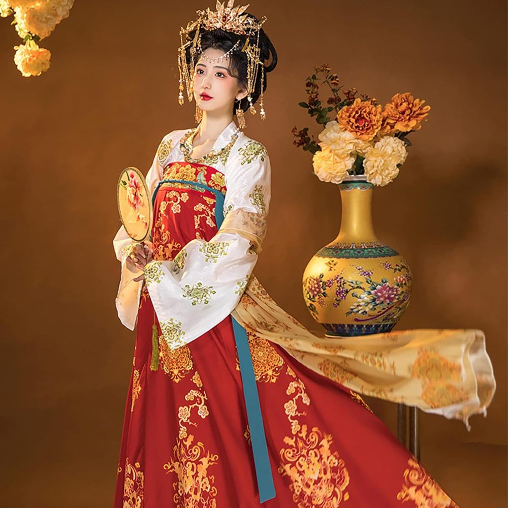 Traditional Chinese Tang Dress for Women - Hanfu Style Tulle Chiffon Outfit Woman