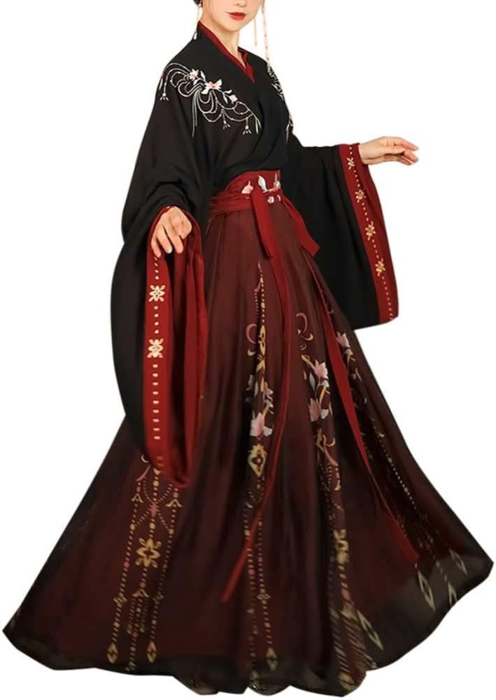 Women's Modern Hanfu Outfit Cross Collar Hanfu Shirt Horce Face Pleated Skirt Ming Dynasty Mamianqun Chinese Ancient Costume
