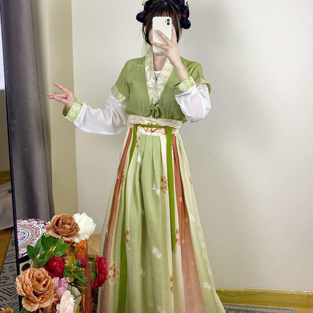 Women's Modern Hanfu Duijin Qiyao Ruqun Outfit Traditional Chinese Dance Costume
