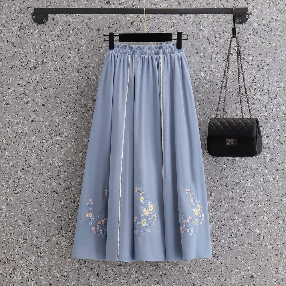 Women's Summer Suit,Embroidered Cheongsam Tops and Skirt Set,Chinese Style Elegant Qipao Hanfu Tang Suit