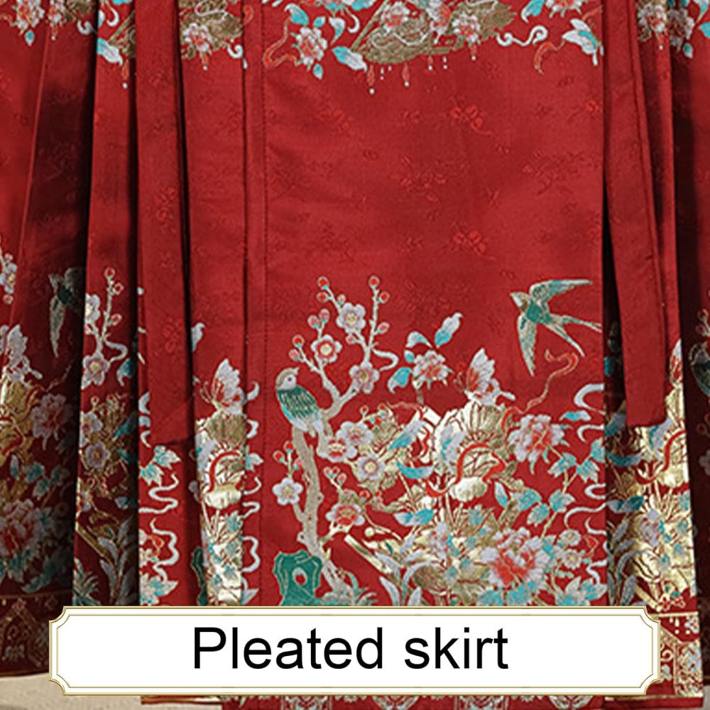 Horse Face Skirt Chinese Skirts for Women Traditional Vintage A-line Printed Pleats Skirt