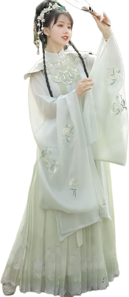 Women's Hanfu Dress Chinese Ming System Cloud Shoulder Flounced Pleated Skirt Embroidered Horse Face Skirt