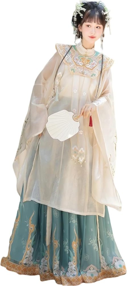 Women's Hanfu Dress Chinese Ming System Cloud Shoulder Flounced Pleated Skirt Embroidered Horse Face Skirt