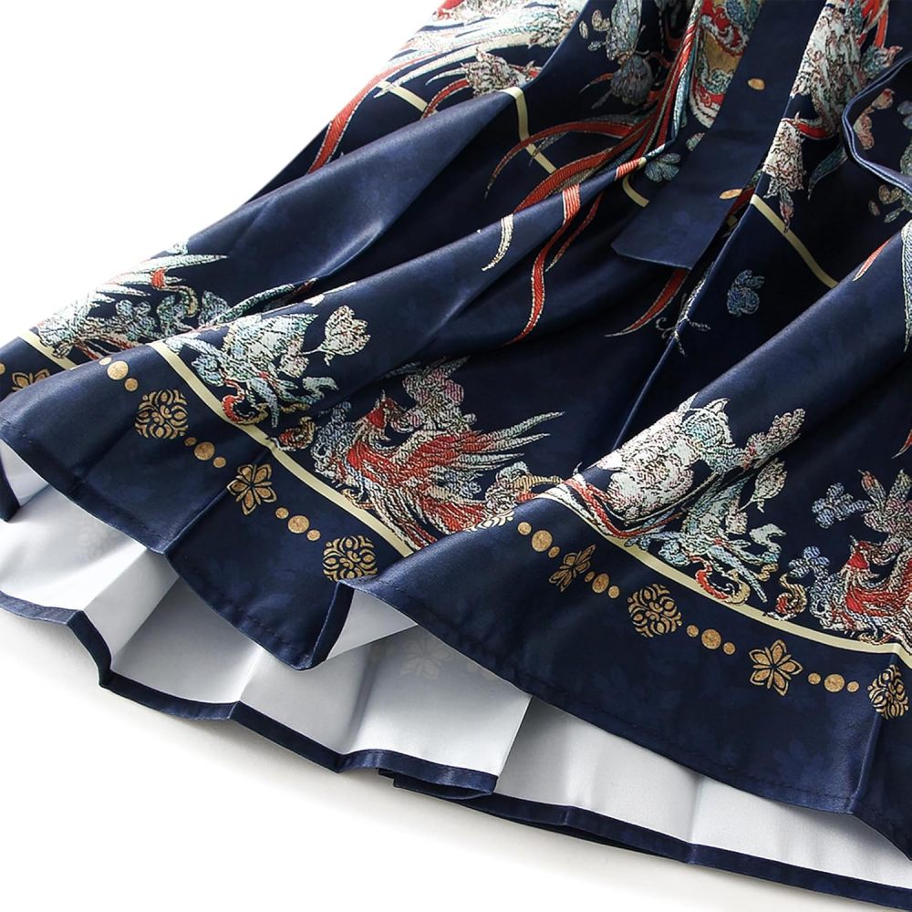 Women's Horse Face Skirt Flower Print Pleated Tie Up A-Line Long Skirt Chinese Style Ming Dynasty Hanfu Midi Skirt