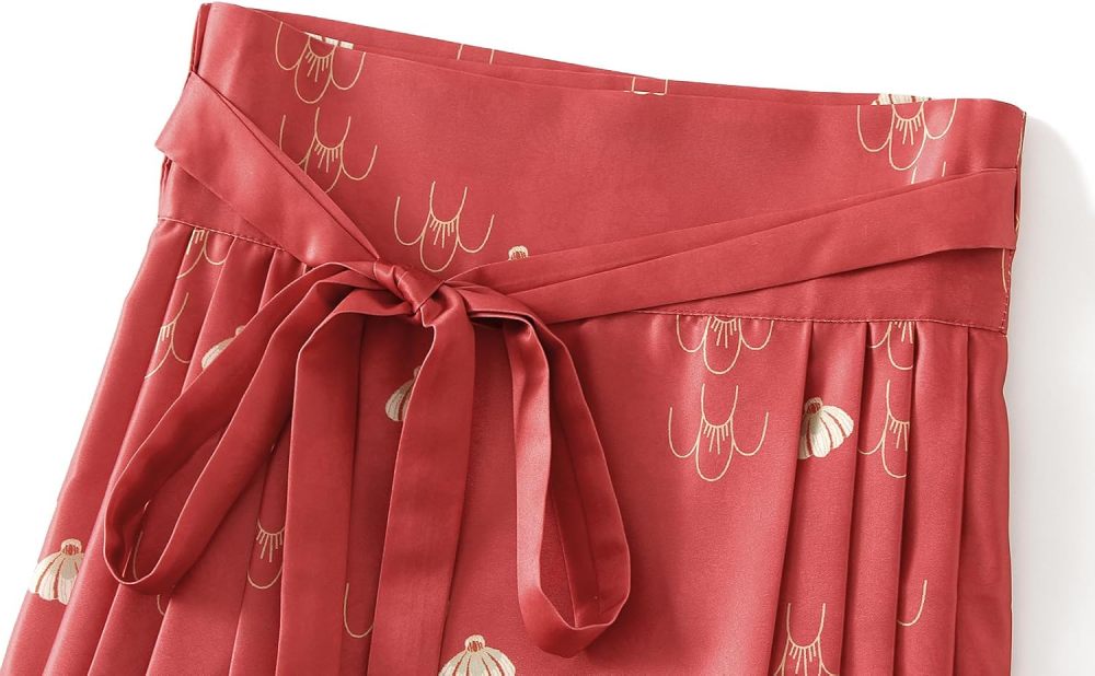 Women's Horse Face Skirt Flower Print Pleated Tie Up A-Line Long Skirt Chinese Style Ming Dynasty Hanfu Midi Skirt