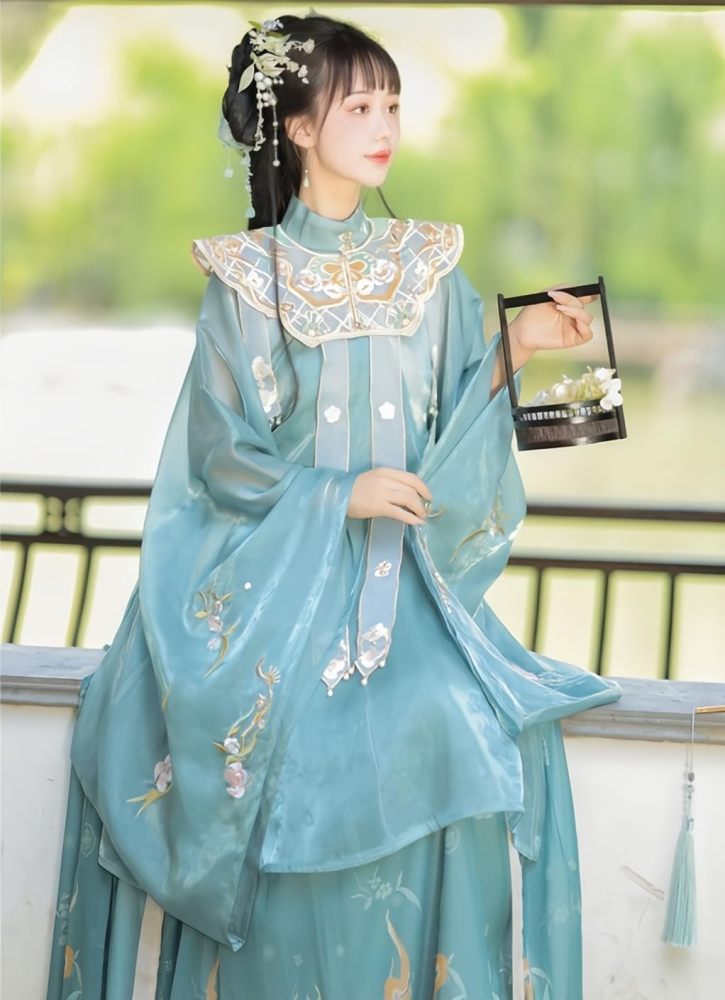 Women's Hanfu Dress Chinese Ming System Cloud Shoulder Flounced Pleated Skirt Embroidered Horse Face Skirt