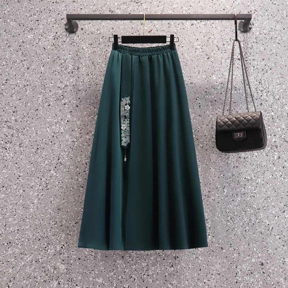 Women's Summer Suit,Embroidered Cheongsam Tops and Skirt Set,Chinese Style Elegant Qipao Hanfu Tang Suit