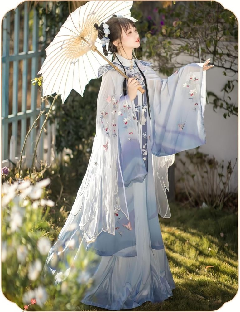 Women's Hanfu Dress Chinese Ming System Cloud Shoulder Flounced Pleated Skirt Embroidered Horse Face Skirt