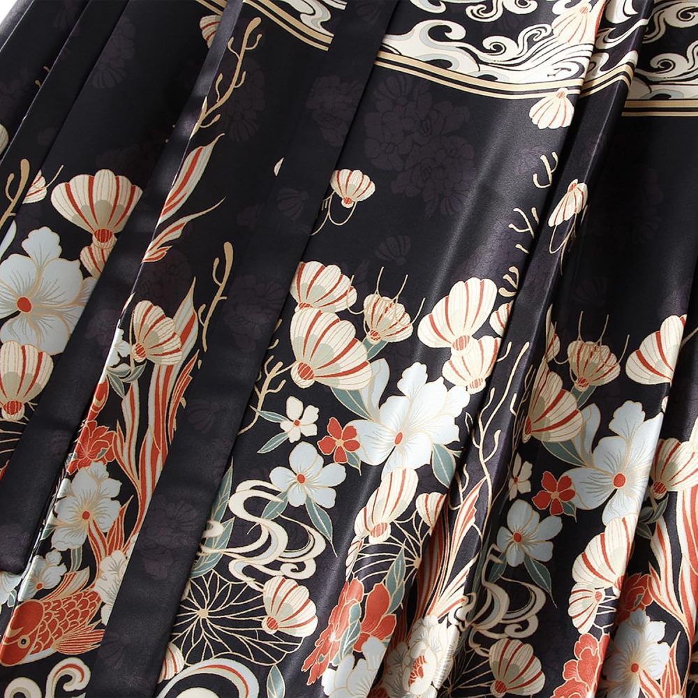 Women's Horse Face Skirt Flower Print Pleated Tie Up A-Line Long Skirt Chinese Style Ming Dynasty Hanfu Midi Skirt