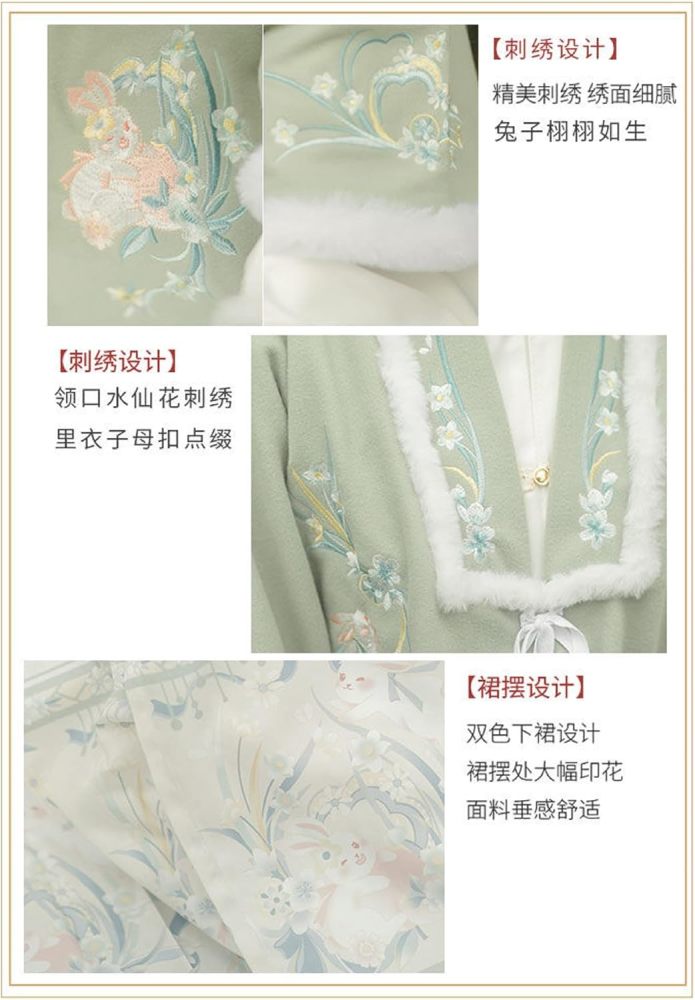 Chinese Hanfu Dress for Women Embroidered Collared Coat and Horse Faced Skirt New Year's Greetings Winter Plus Velvet