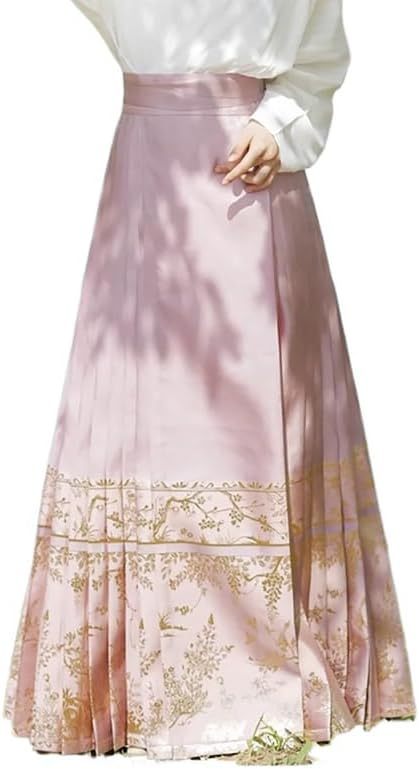 Women's Pleated Horse Face Skirt Elegant Chinese Horse Face Skirt Traditional Ming Dynasty Hanfu Clothing Floral Skirt