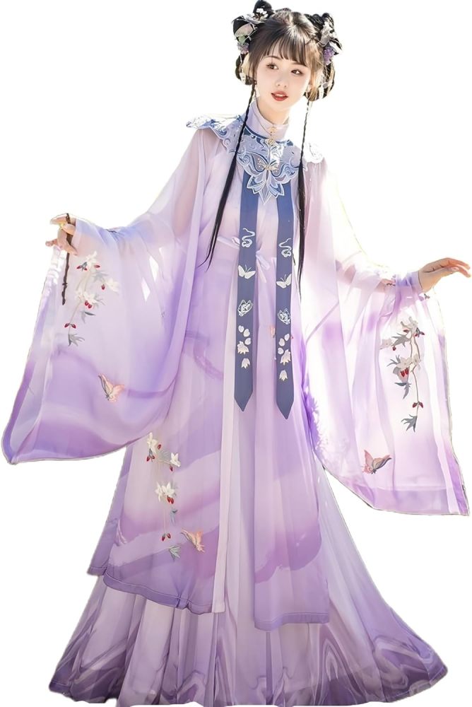 Women's Hanfu Dress Chinese Ming System Cloud Shoulder Flounced Pleated Skirt Embroidered Horse Face Skirt