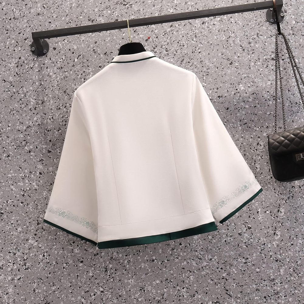 Women's Summer Suit,Embroidered Cheongsam Tops and Skirt Set,Chinese Style Elegant Qipao Hanfu Tang Suit