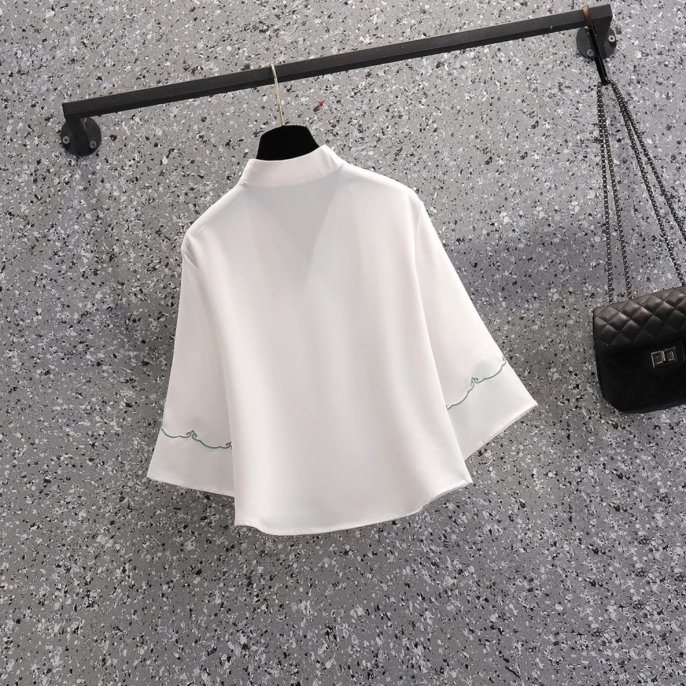 Women's Summer Suit,Embroidered Cheongsam Tops and Skirt Set,Chinese Style Elegant Qipao Hanfu Tang Suit