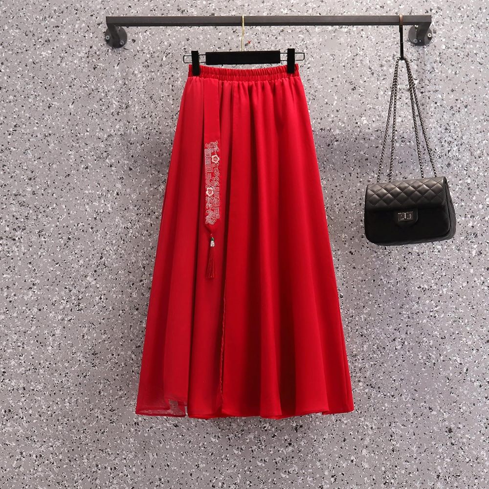 Women's Summer Suit,Embroidered Cheongsam Tops and Skirt Set,Chinese Style Elegant Qipao Hanfu Tang Suit