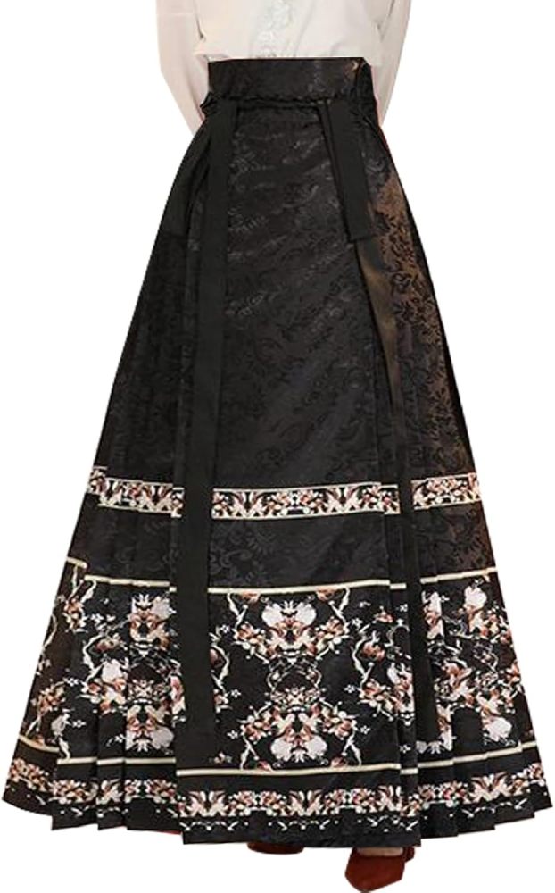 Horse Face Skirt Chinese Skirts for Women Traditional Vintage A-line Printed Pleats Skirt