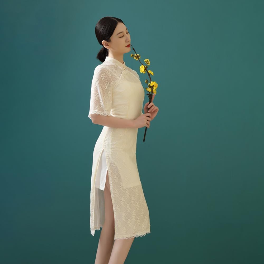 ROYAL SMEELA Chinese Qipao Dress for Women Lace Cheongsam Dress Mandarin Collar Chinese Dresses Traditional Clothes