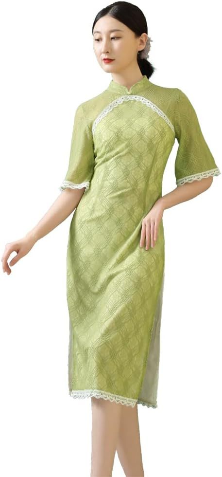 ROYAL SMEELA Chinese Qipao Dress for Women Lace Cheongsam Dress Mandarin Collar Chinese Dresses Traditional Clothes