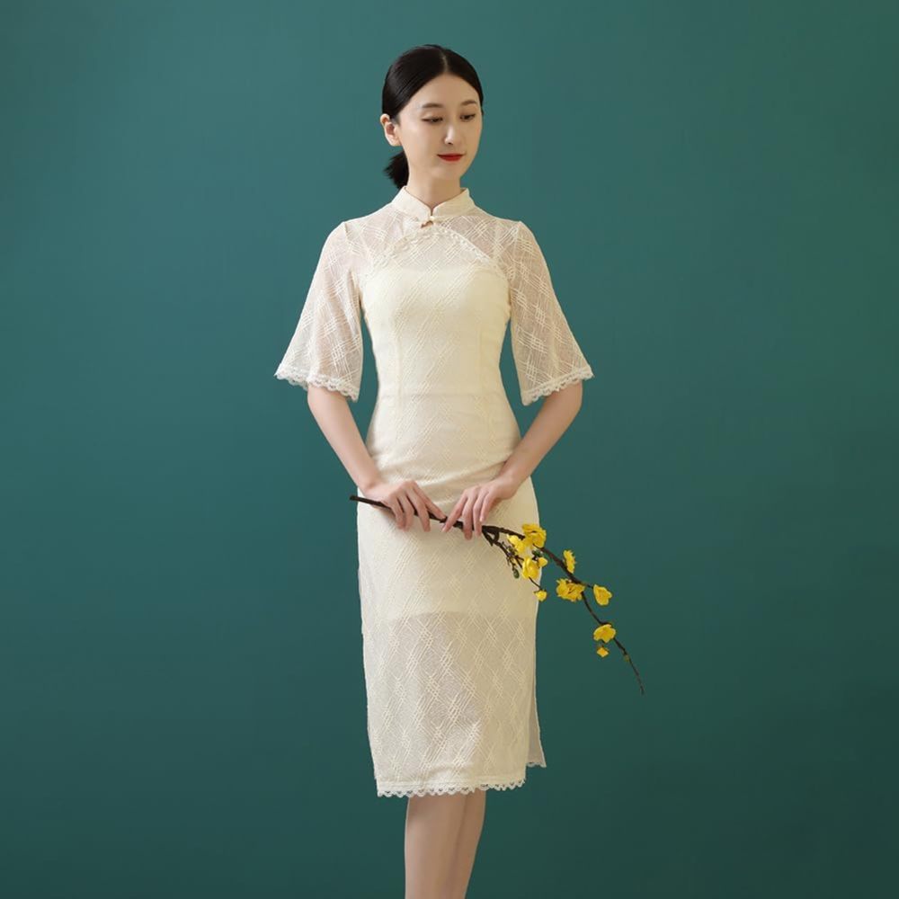 ROYAL SMEELA Chinese Qipao Dress for Women Lace Cheongsam Dress Mandarin Collar Chinese Dresses Traditional Clothes
