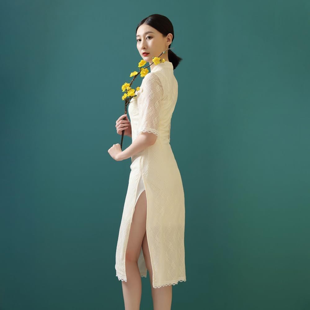 ROYAL SMEELA Chinese Qipao Dress for Women Lace Cheongsam Dress Mandarin Collar Chinese Dresses Traditional Clothes