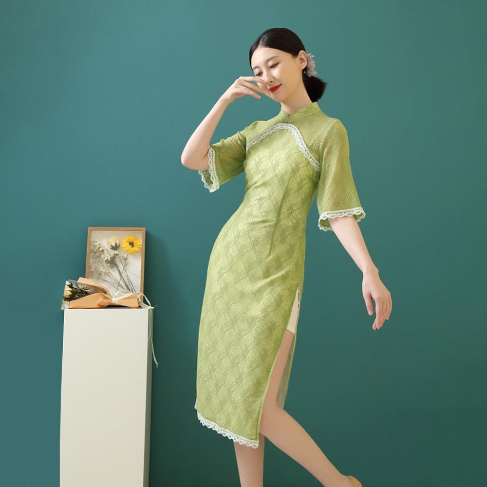 ROYAL SMEELA Chinese Qipao Dress for Women Lace Cheongsam Dress Mandarin Collar Chinese Dresses Traditional Clothes